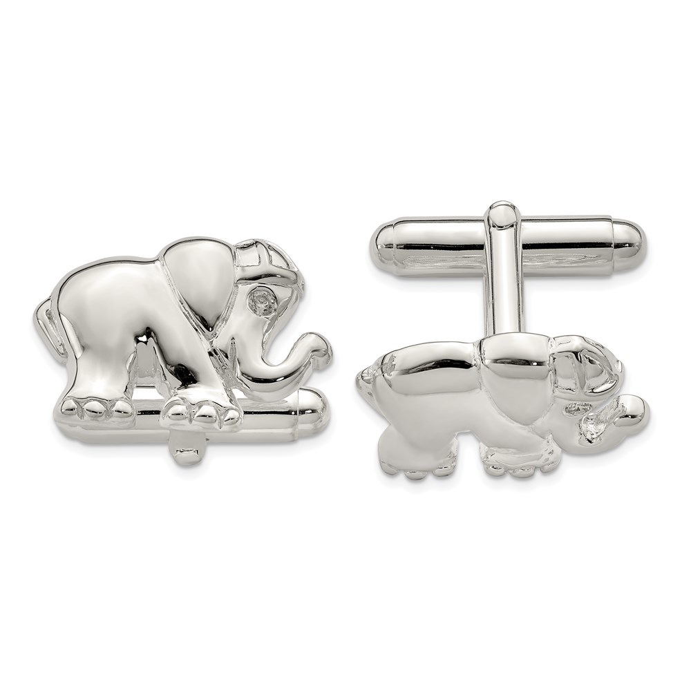 925 Sterling Silver CZ Elephant Cuff Links
